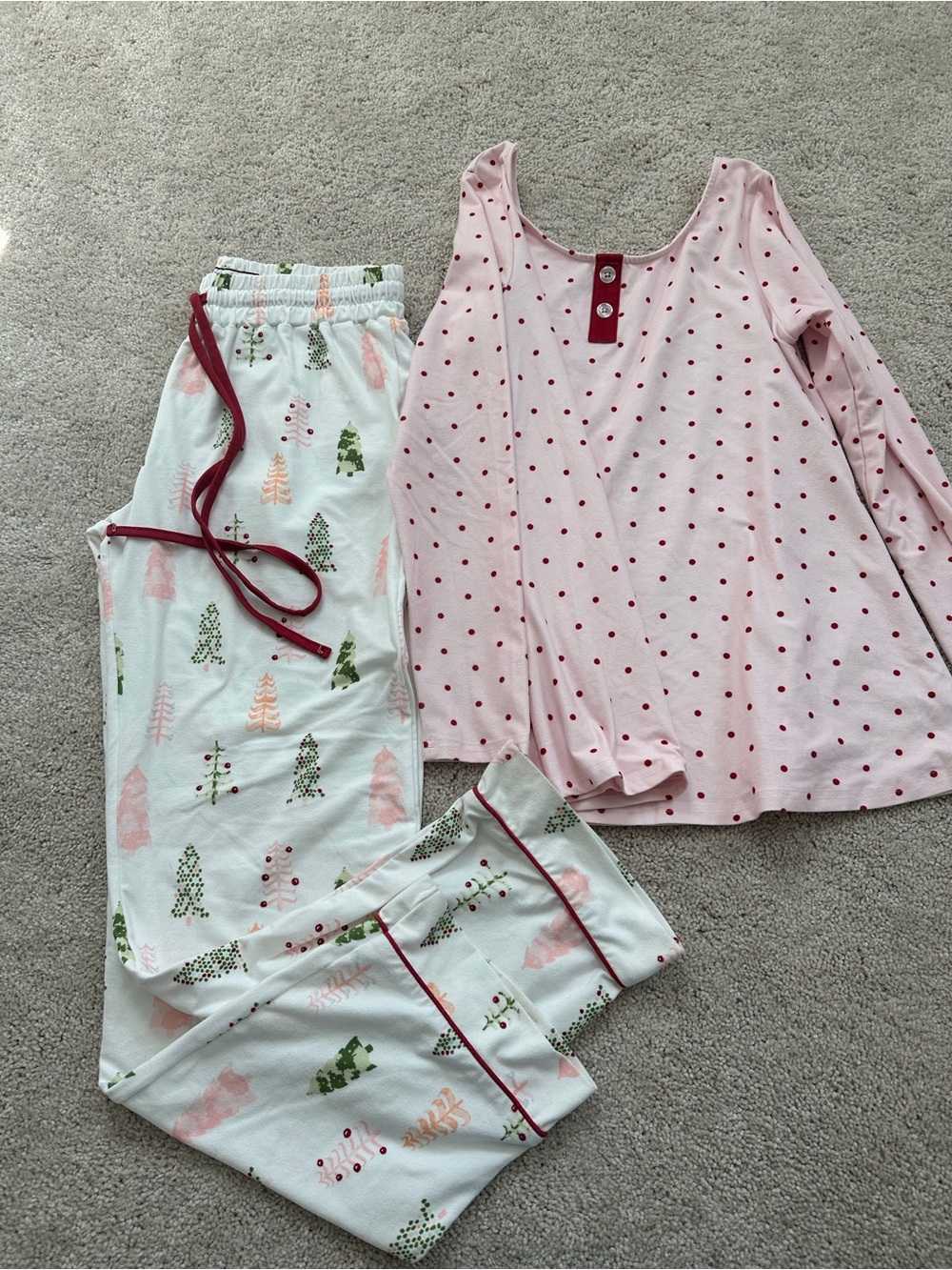 SweetHoney Pink Polka Dot Top & White Holiday Tree Pajama Set